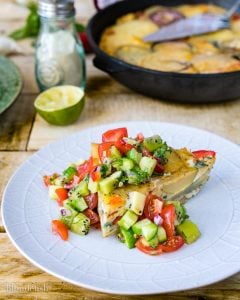 Spanish tortilla with kiwi and chili salsa