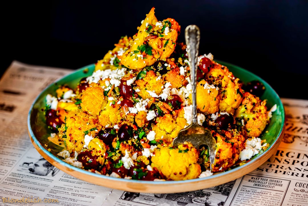 Roasted turmeric cauliflower & quinoa salad recipe 1 Blondelish