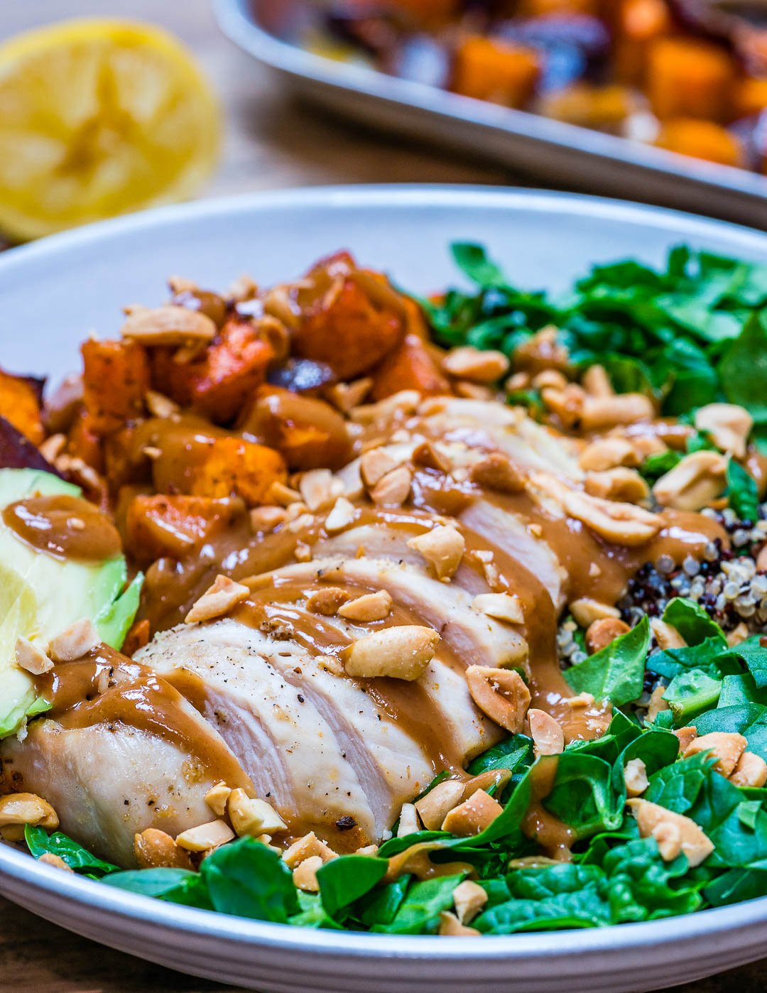 Healthy chicken salad recipe with quinoa and roasted veggies-6