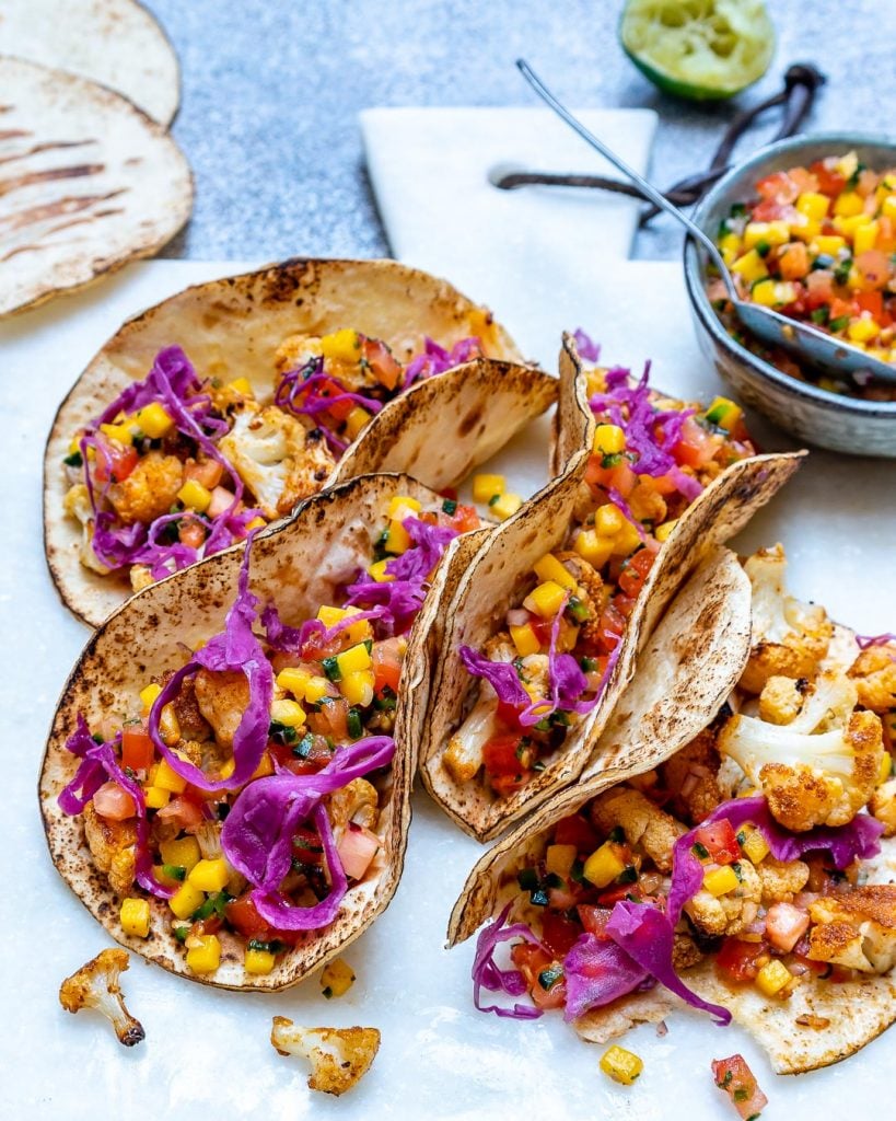 Vegan Tacos With Cauliflower And Mango Salsa - Blondelish.com