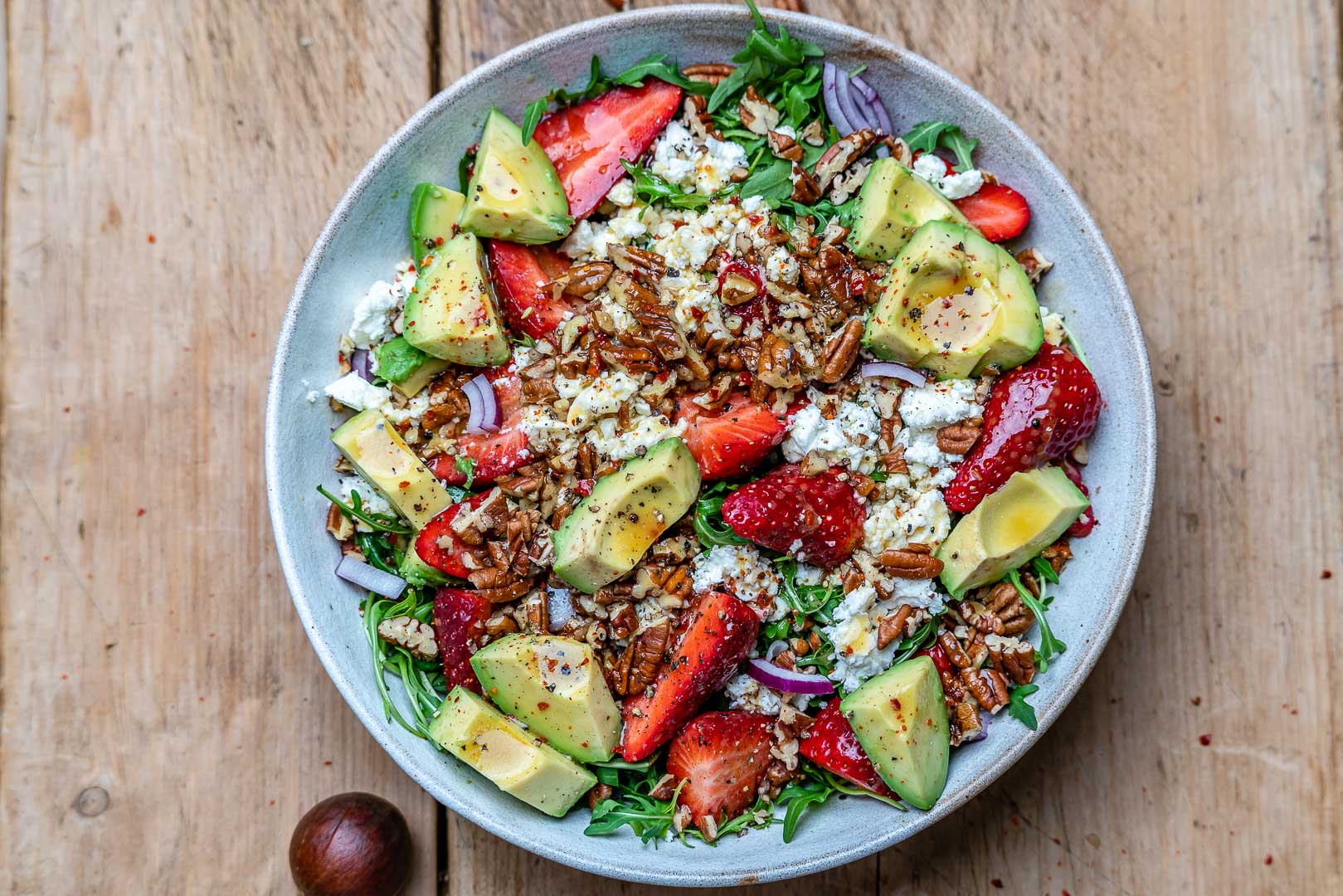 Strawberry Avocado Salad With Feta And Arugula - Recipe Video - Blondelish.com