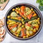 pot of moroccan chicken and vegetable tagine